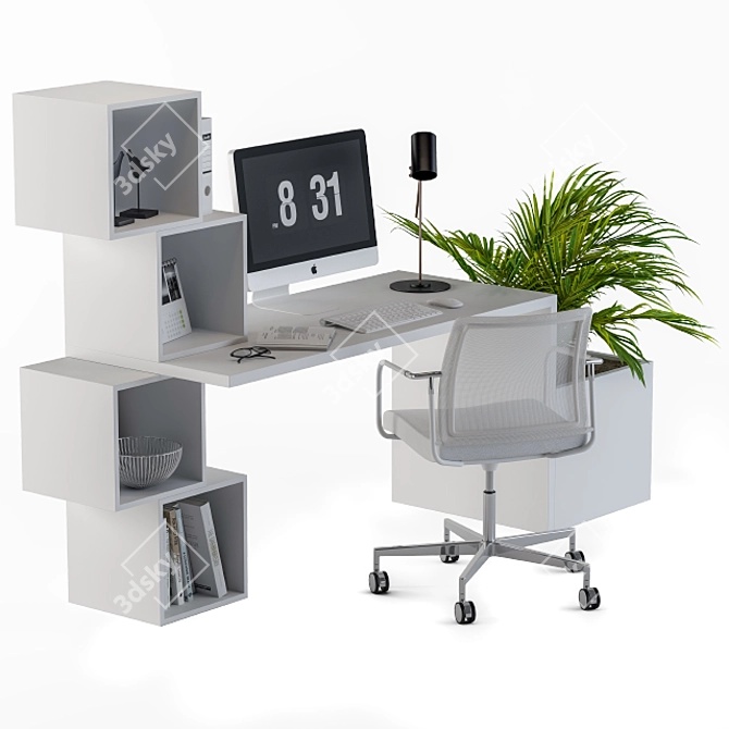 Sleek White Office Set 3D model image 3