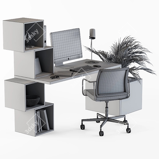 Sleek White Office Set 3D model image 4