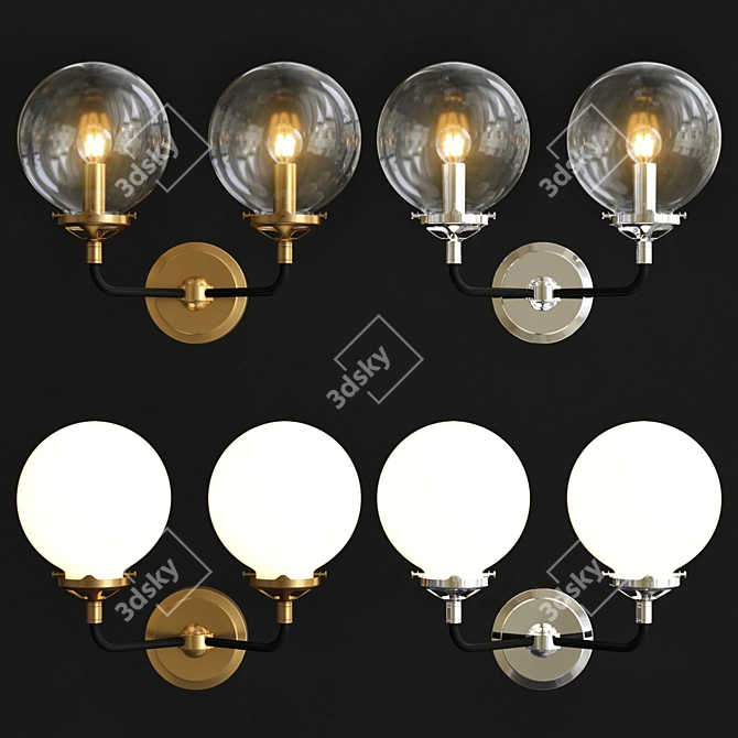 Bistro Globe Double Sconce: Clear Glass & Brass 3D model image 1