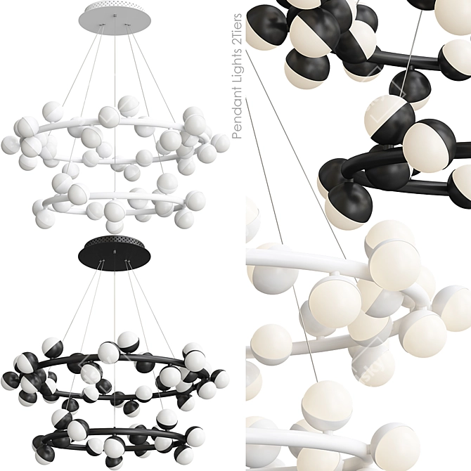 2-Tier Pendant Lights: Height 1200mm, Diameter 800mm 3D model image 3