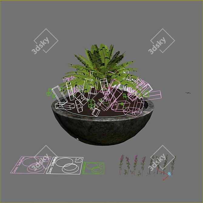 Botanical Bliss: Vase with Heather and Fern 3D model image 3