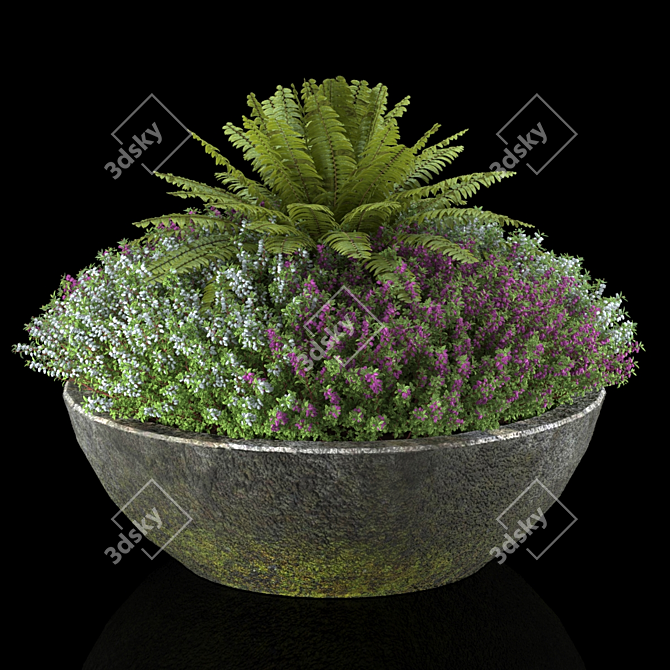 Botanical Bliss: Vase with Heather and Fern 3D model image 5