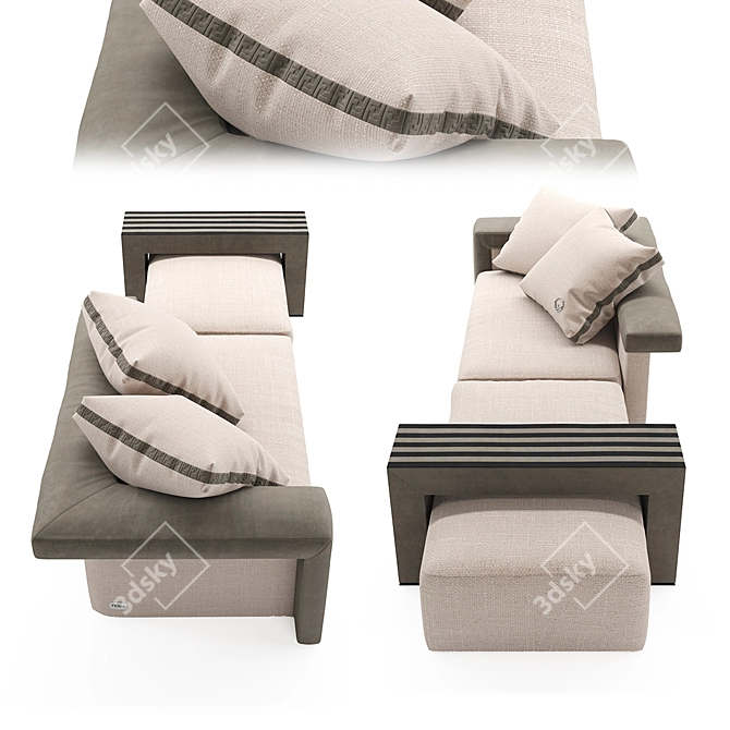 Luxurious Fendi Bogart Sectional 3D model image 2