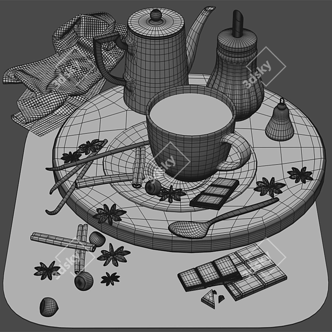 Sleek Coffee Set for Two 3D model image 3