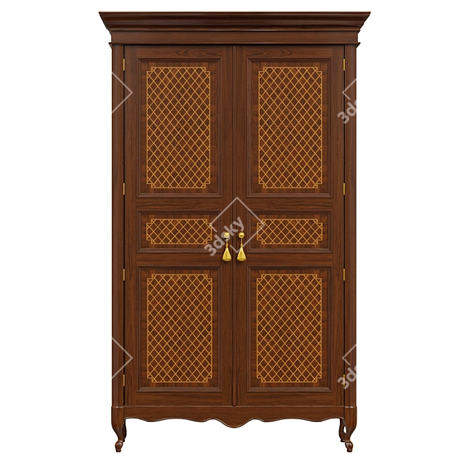 Elegant Oak Wood Wardrobe 3D model image 1