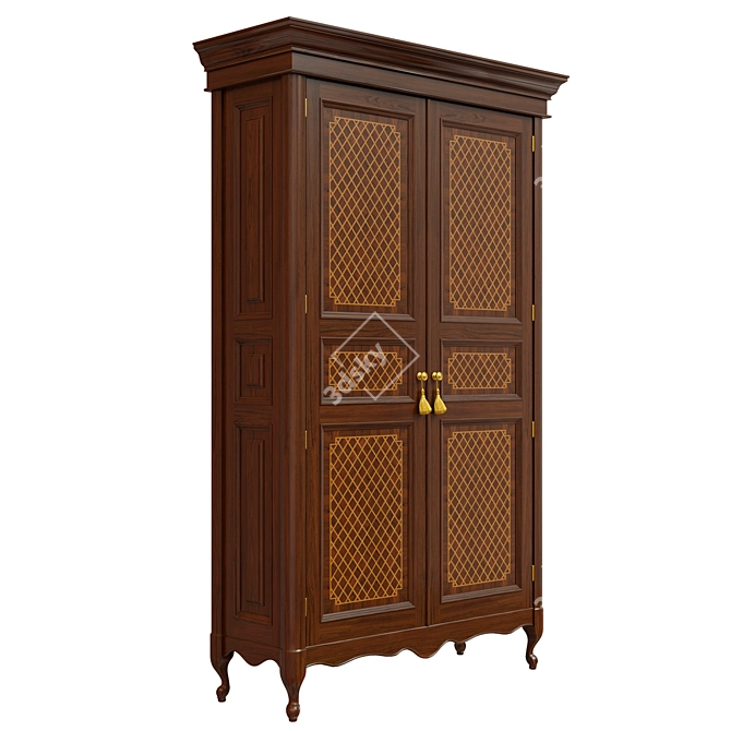 Elegant Oak Wood Wardrobe 3D model image 2