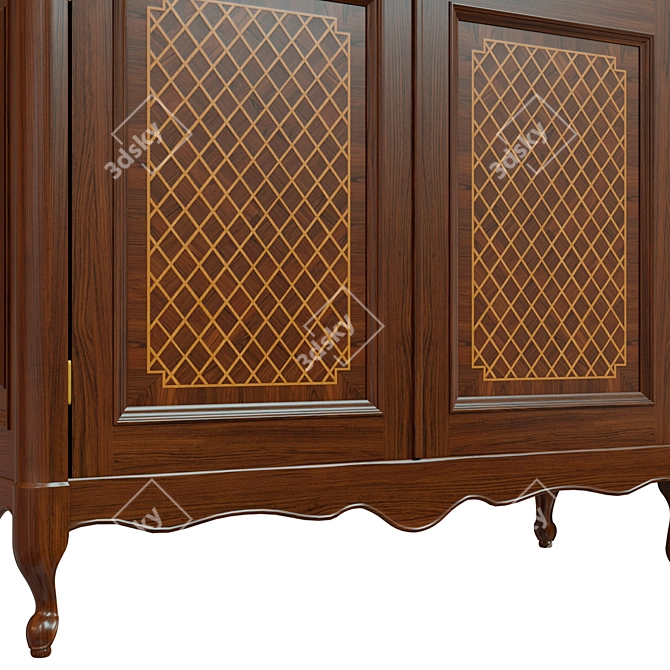 Elegant Oak Wood Wardrobe 3D model image 4