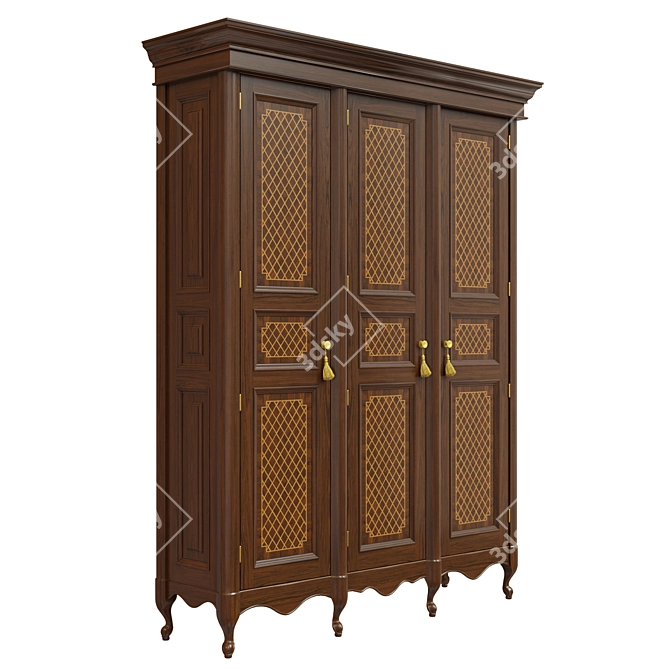 Vintage Wood Wardrobe 3D model image 2