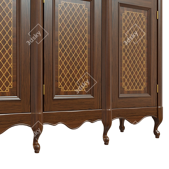 Vintage Wood Wardrobe 3D model image 4