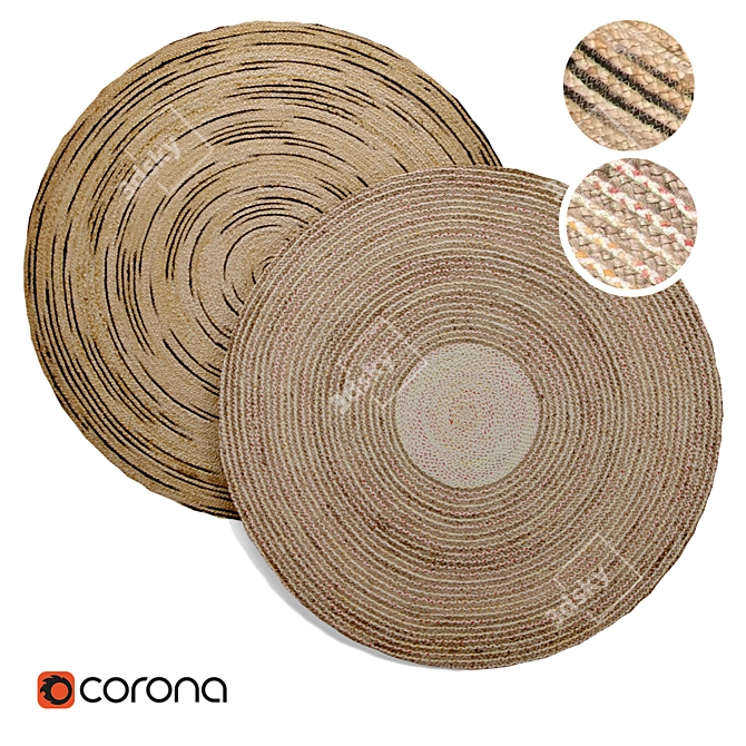 Natural Jute Round Rugs 3D model image 1