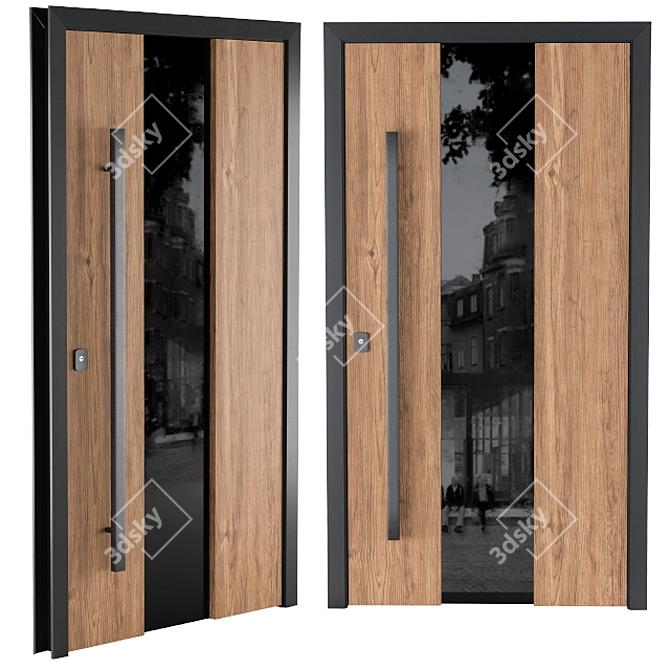 Elegant Wood & Glass Door 3D model image 1