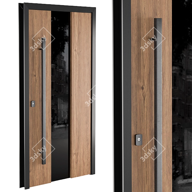 Elegant Wood & Glass Door 3D model image 2