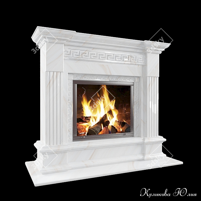 Elegant Marble Fireplace Portal 3D model image 2