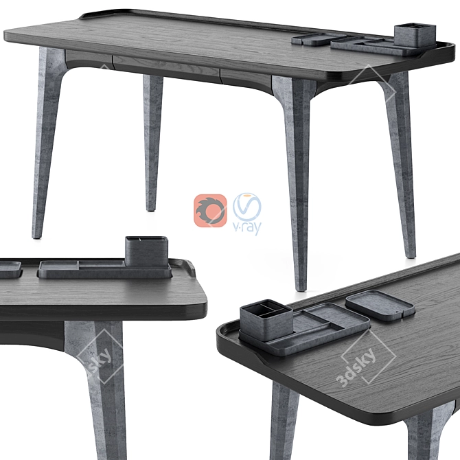 Oak and Concrete Fusion Desk 3D model image 1