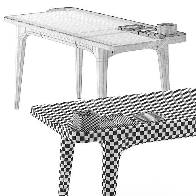 Oak and Concrete Fusion Desk 3D model image 3