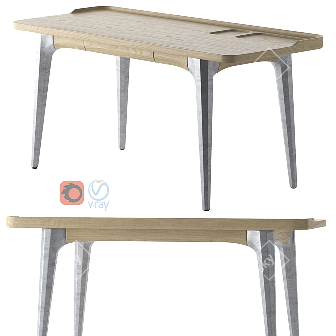 Oak and Concrete Fusion Desk 3D model image 5