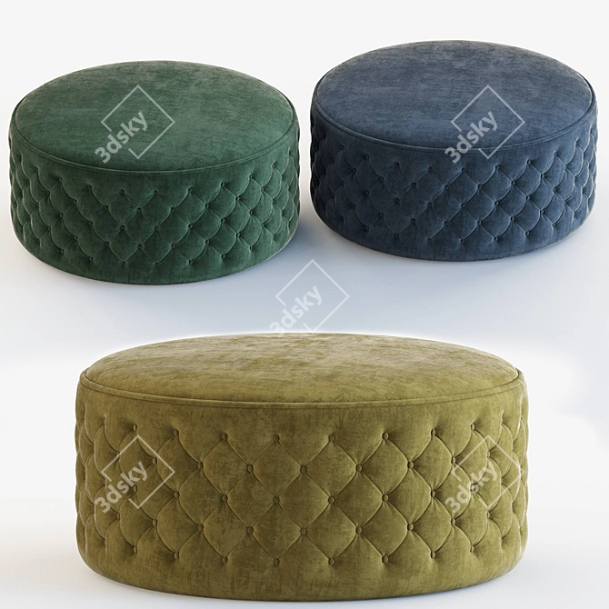 Plush Buttoned Pouf 3D model image 1