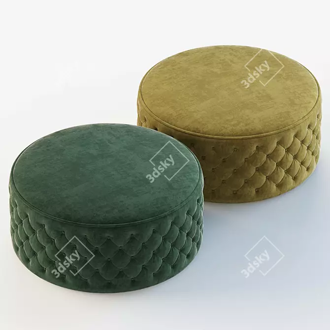 Plush Buttoned Pouf 3D model image 2