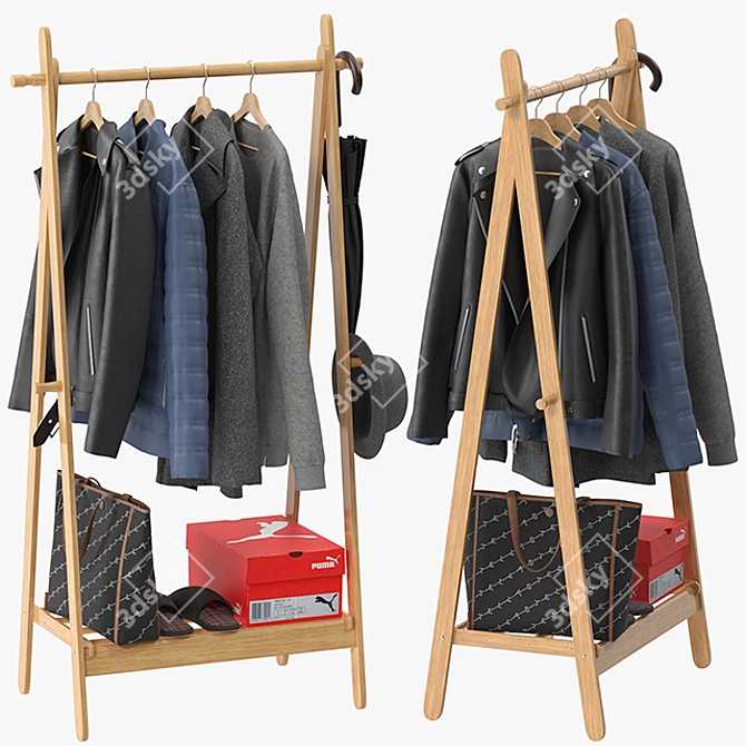 Foldable Bamboo Clothes Stand 3D model image 1