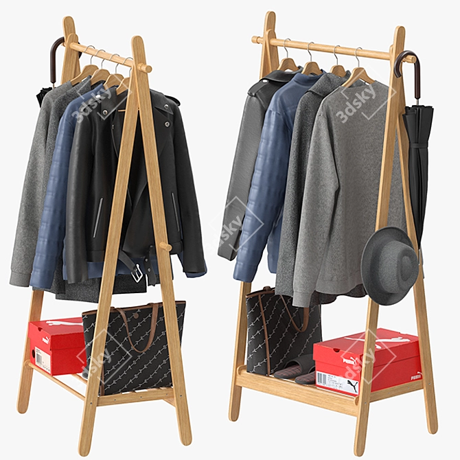 Foldable Bamboo Clothes Stand 3D model image 2