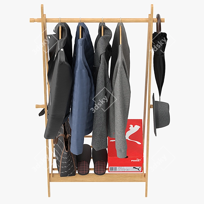 Foldable Bamboo Clothes Stand 3D model image 4