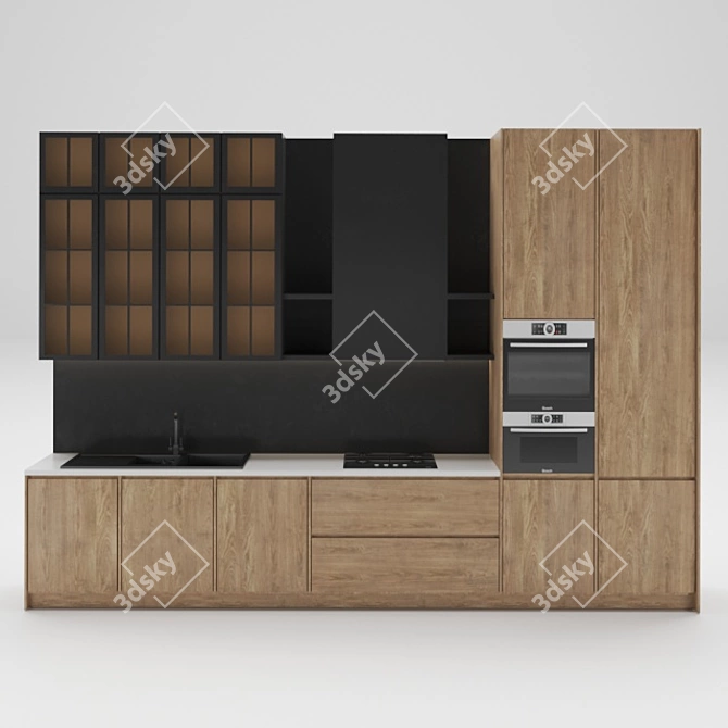 Modern Kitchen Suite: Oven, Microwave, Hob, Sink 3D model image 1