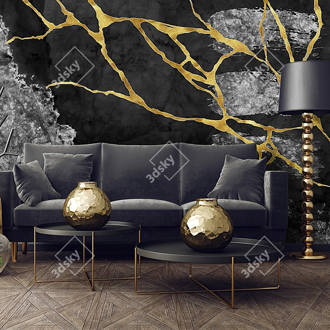 Serenity in Grey: Wabi Sabi Wallpaper 3D model image 3