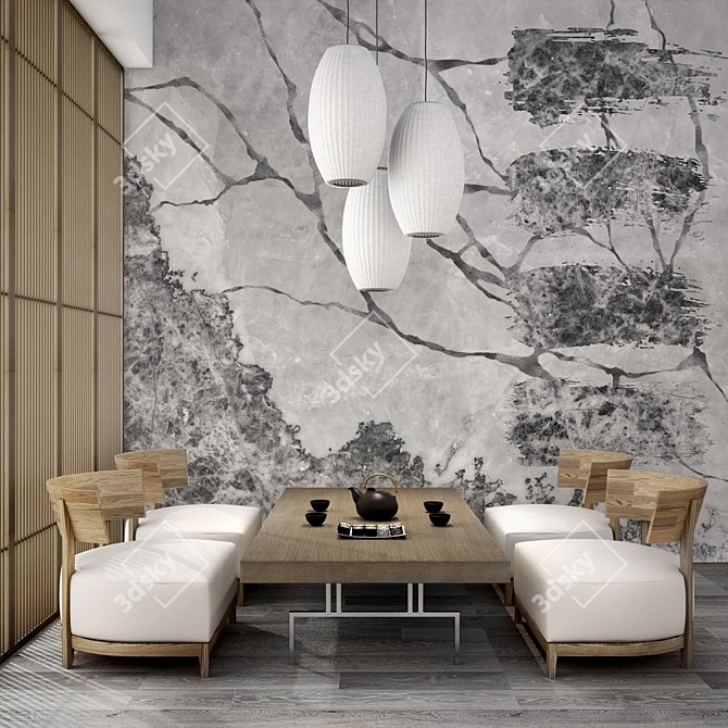 Serenity in Grey: Wabi Sabi Wallpaper 3D model image 4