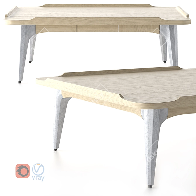 Oak Top Coffee Table with Concrete Legs 3D model image 2