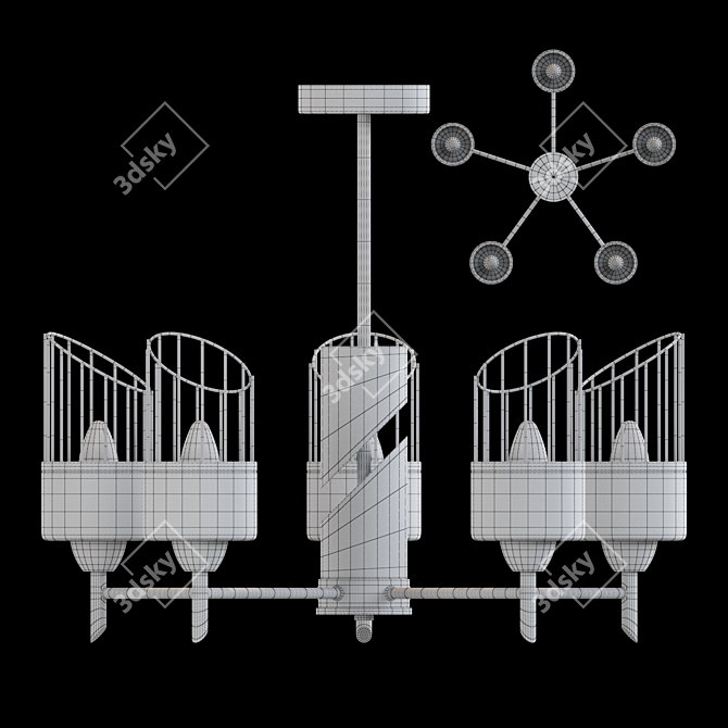 Elster 5: Asymmetric Glass and Metal Mesh Chandelier 3D model image 4