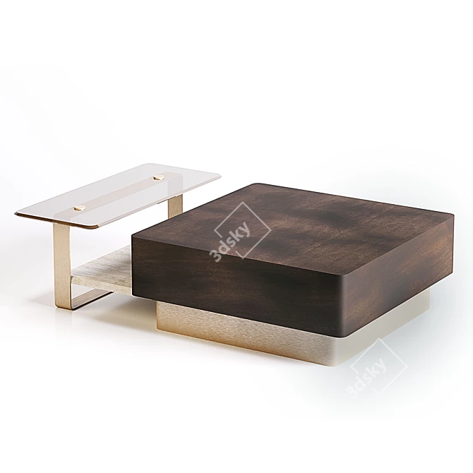 Elegant Wood and Brass Center Table 3D model image 2