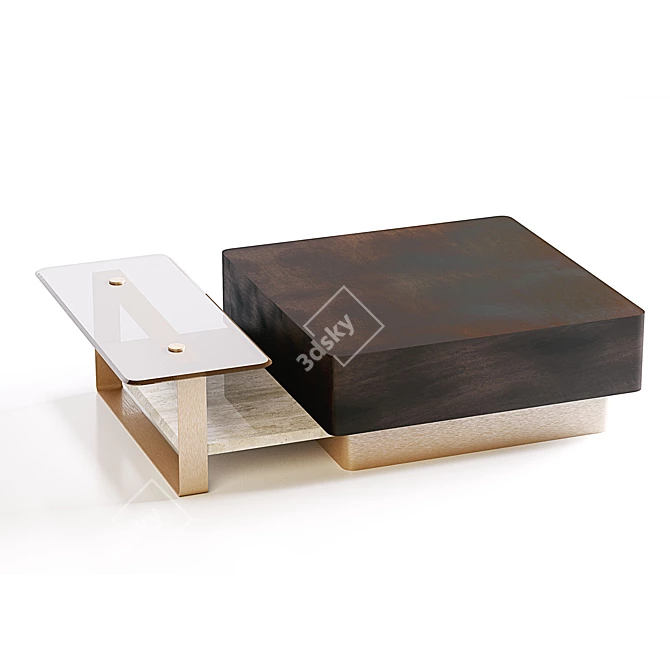 Elegant Wood and Brass Center Table 3D model image 3