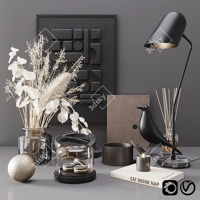 Sleek Black Modern Set: Art, Tables, Decor & More 3D model image 1