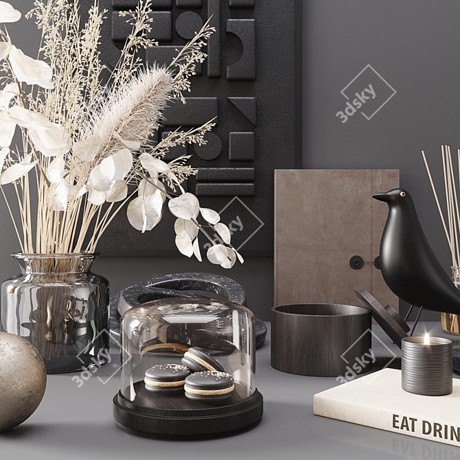 Sleek Black Modern Set: Art, Tables, Decor & More 3D model image 2