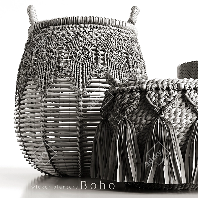 Boho-Style Wicker Planters 3D model image 1