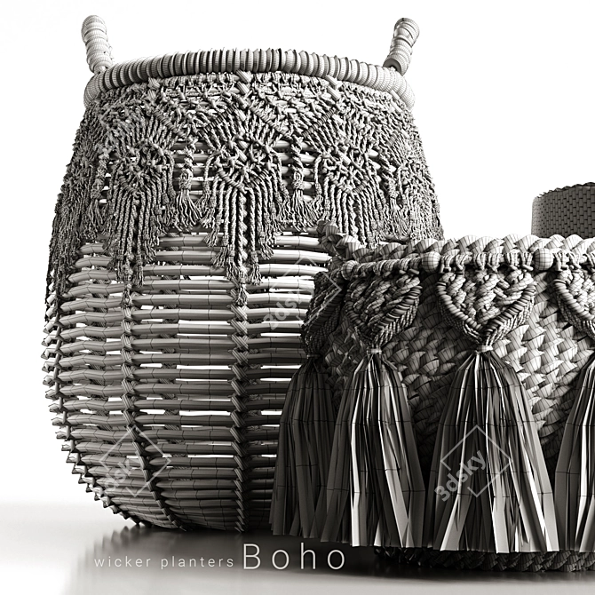 Boho-Style Wicker Planters 3D model image 7
