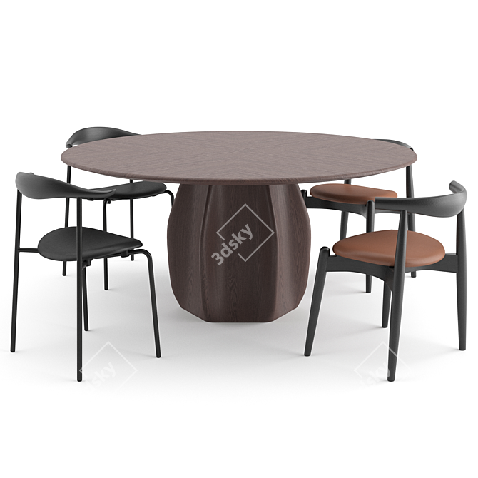  Scandinavian Style Dining Set: Carl Hansen Chairs + Molteni & C Asterias Table 3D model image 1