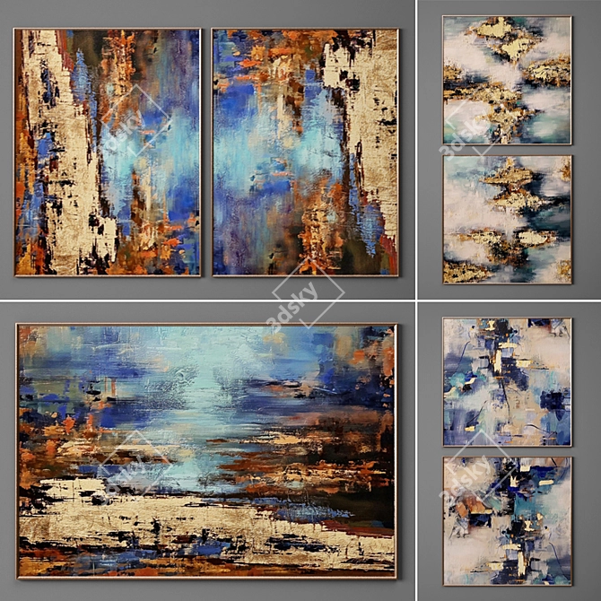  Modern Collection of 7 Paintings 3D model image 1