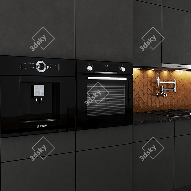 Modern Island Kitchen Set 3D model image 2