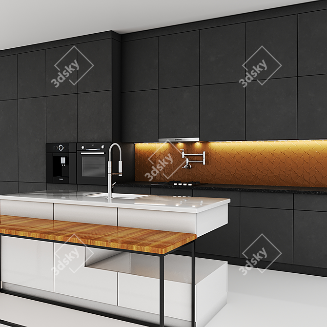 Modern Island Kitchen Set 3D model image 3