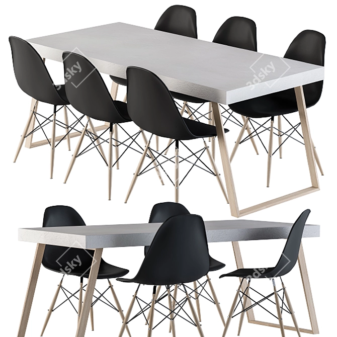 Sleek Concrete Dining Set 3D model image 2