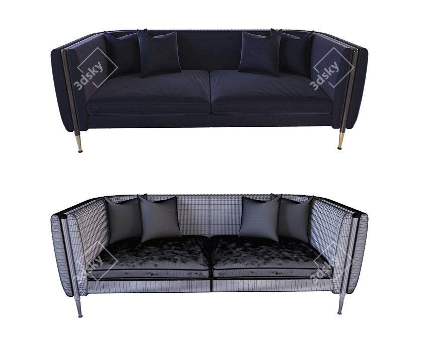 Sleek Velvet Sofa 3D model image 2