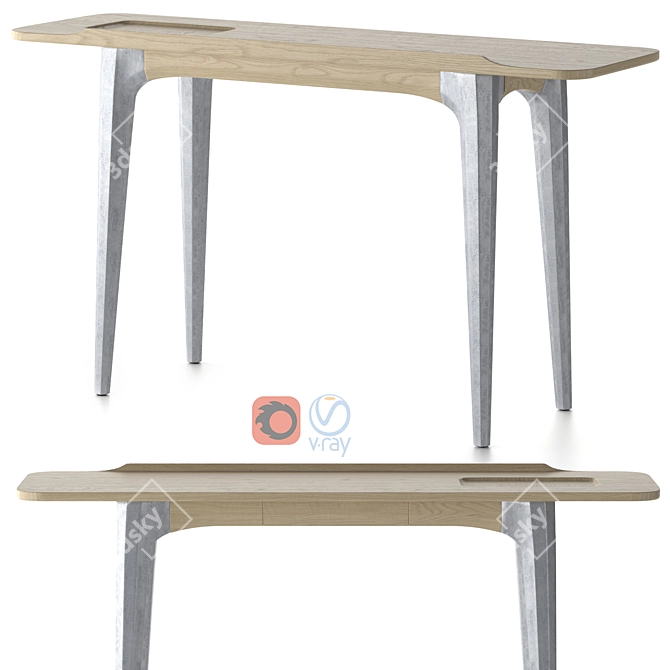 Refined Concrete Oak Console 3D model image 2