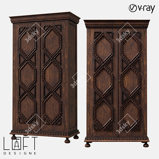 Rustic Teak Wood Cupboard 3D model image 1