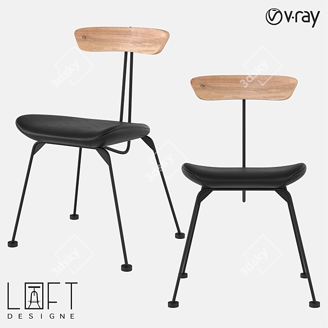 Modern Wood and Metal Chair with Eco Leather Upholstery 3D model image 1