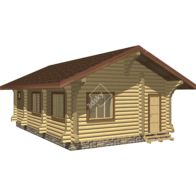 Rustic Charm: Volnov Log House 220mm, 48m2 3D model image 1