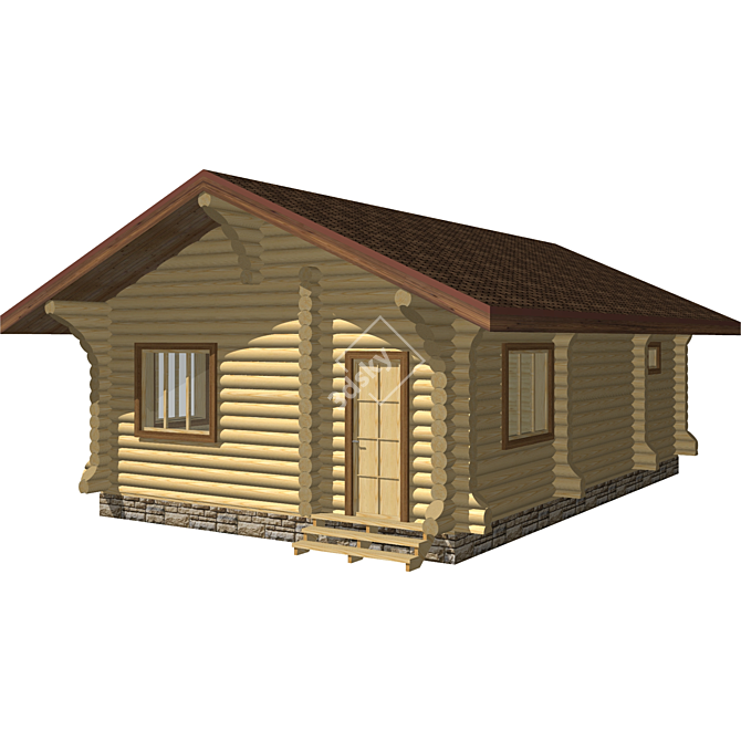 Rustic Charm: Volnov Log House 220mm, 48m2 3D model image 2