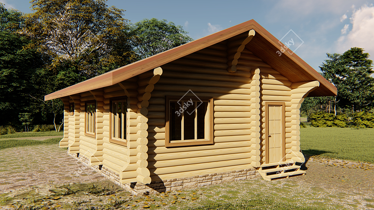 Rustic Charm: Volnov Log House 220mm, 48m2 3D model image 5