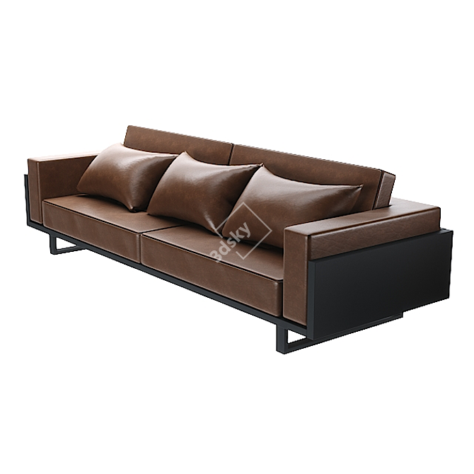 Elegant Brown Leather Sofa 3D model image 1