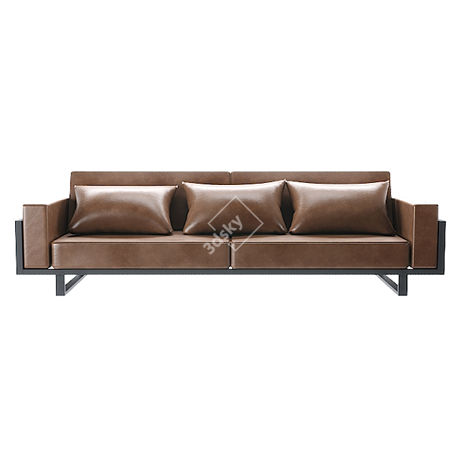 Elegant Brown Leather Sofa 3D model image 3